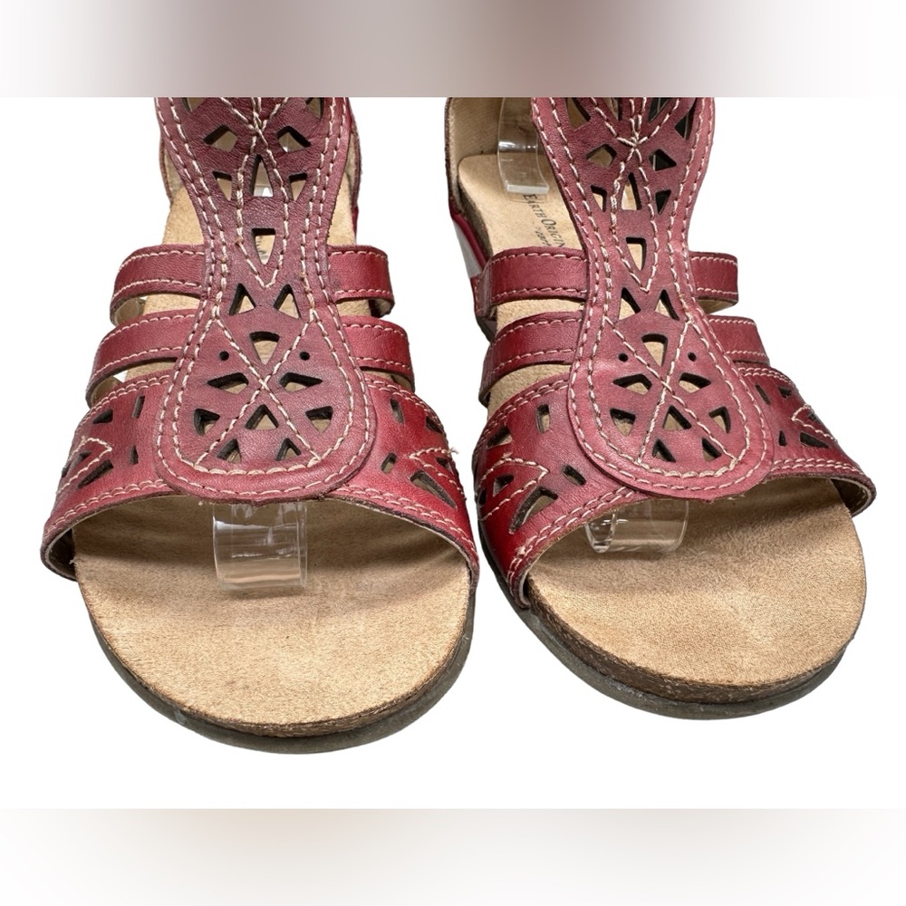 Earth Origins Kingsley Red Leather Boho Comfort Wedge Ankle Strap Sandals 8.5 - Picture 9 of 16